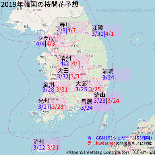 19年韓国の桜開花予想 ソウル 釜山ではいつ咲く 桜祭りの情報も 韓国 韓国旅行 トム ハングル